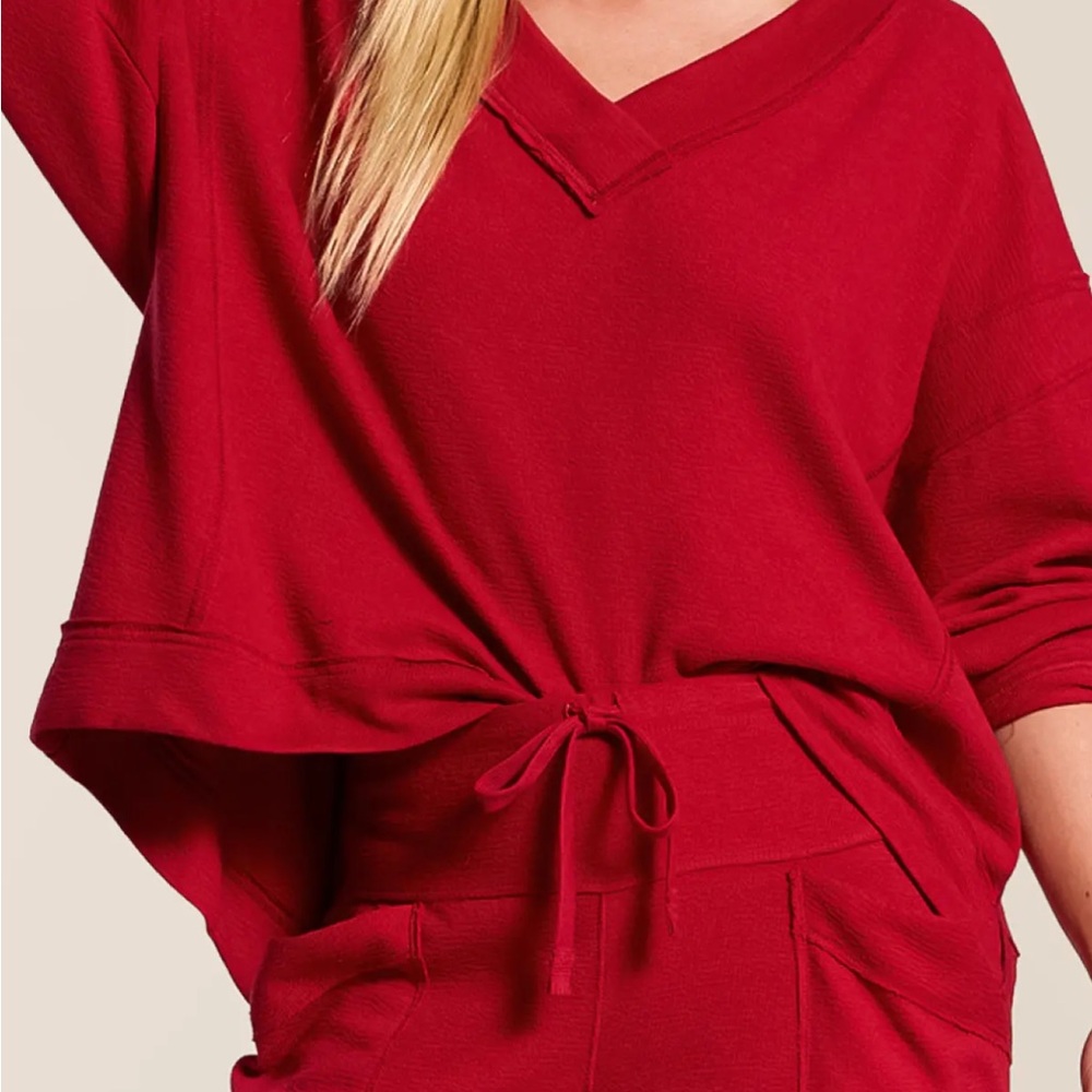 Free People Intimately Staycation Pullover V neck Sweatshirt Size S